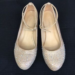 Glitter Sparkly Rose Gold Formal Wedges 7 1/2
